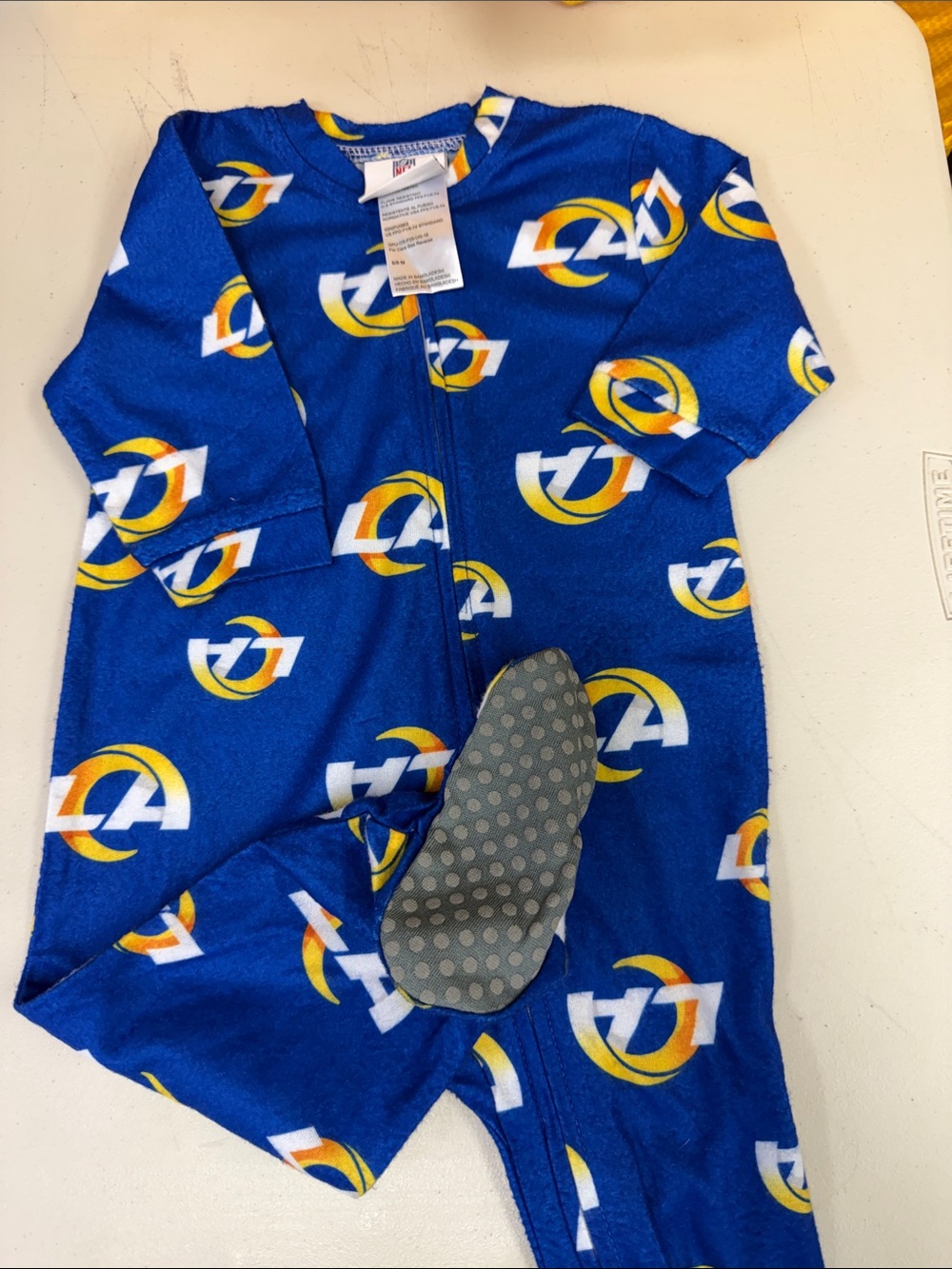 NFL LA Rams Children's Blue Fleece Zip-Front Pajamas with Yellow Accent 6-9 mont